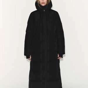 ZARA Water and Wind Protector Long Down Puffer Coat in Black - Size XS